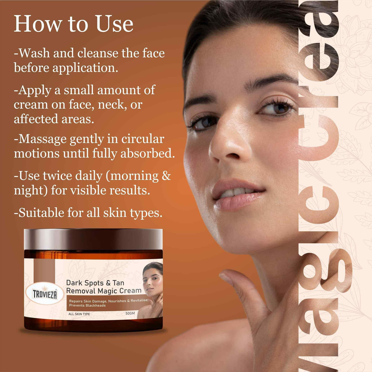Trovieza Dark spots & Tan removal Magic cream For Face Lightening, Nourishes & Revitalize, prevents blackheads, All skin type, 50gm