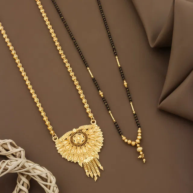 Gold plated Long Moti Mala Mangalsutra With Short Mangalsutra (30 Inch And 24 Inch)