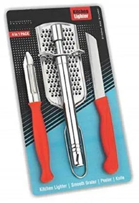 4 in 1 Combo Offer of Daily Use Utility Multipurpose Kitchen Set (4 Pcs Set of 1 Peeler, 1 Cheese Grater 1 Gas Lighter & 1 Knife)