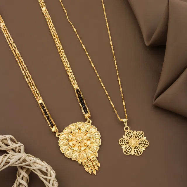 Mangalsutra Ki Mala Design With Moti Chen Ladi Lomg and short Combo Set [ BUY 1 GET 1 FREE ]